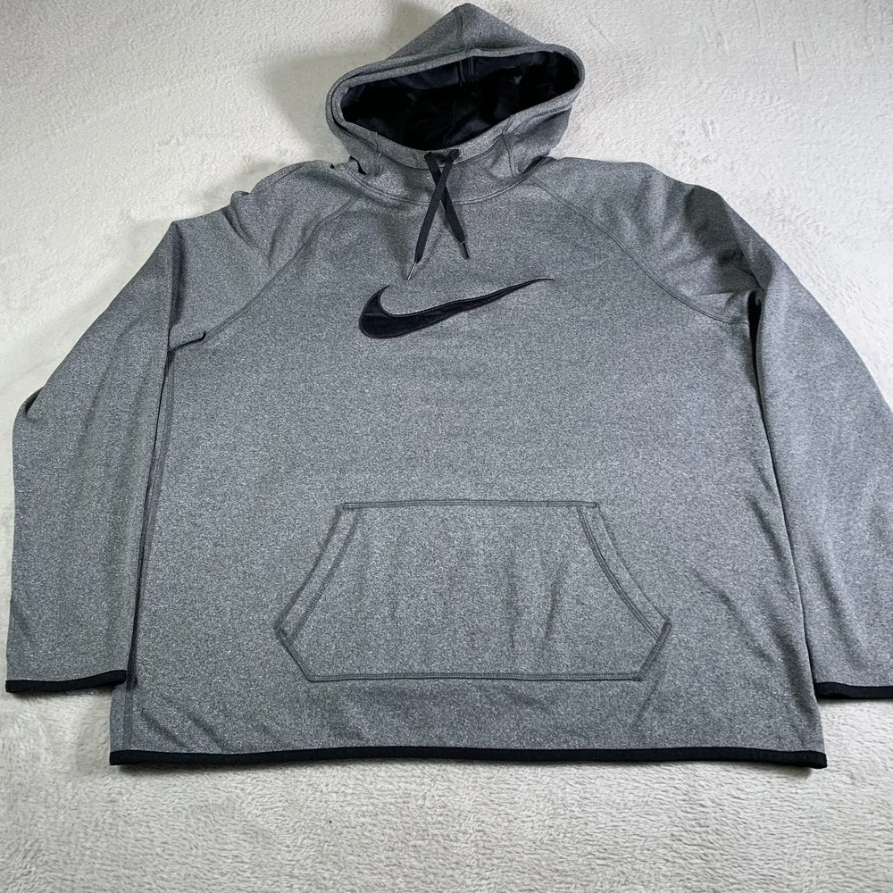 Nike Dri-FIT Hoodie‎ Mens XL Gray Pullover Fleece Sweatshirt Big Swoosh Logo